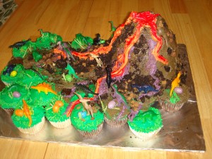 Dinosaurs and a volcano by request!